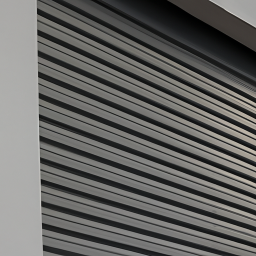 A sleek bulletproof rolling shutter installed on a modern home, showcasing its aesthetic and protective qualities